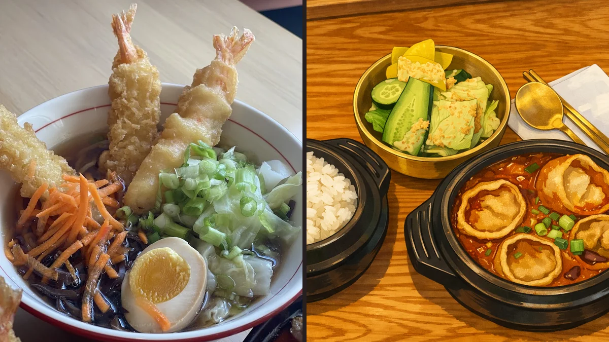 Steaming ramen bowls on a casual table.