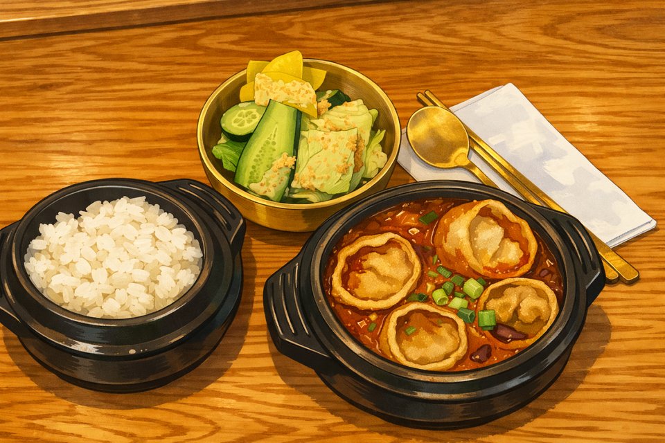 Japanese comfort food served with simple tableware.