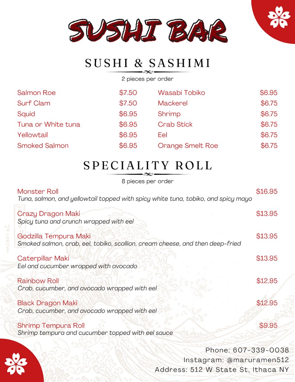 Printed menu showing rice dishes and vegetarian options.